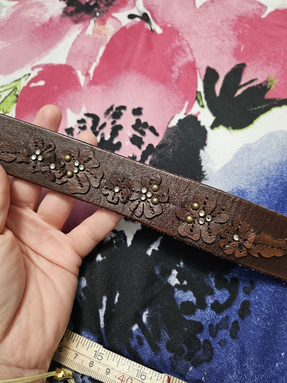 abercrombie Brown Leather Belt with Floral Stud Accent